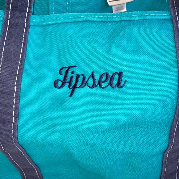 Vintage L.L. Bean Boat & Tote Canvas Bag Teal/Blue "TIPSEA" Embroidered 22x14 - Picture 2 of 12